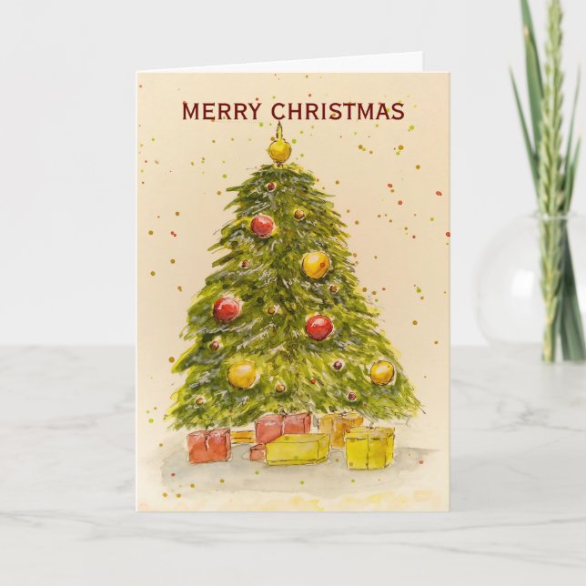 Cartes Pour Fêtes Annuelles Joyeux et béni Noël aquarelle Noël (Devant)