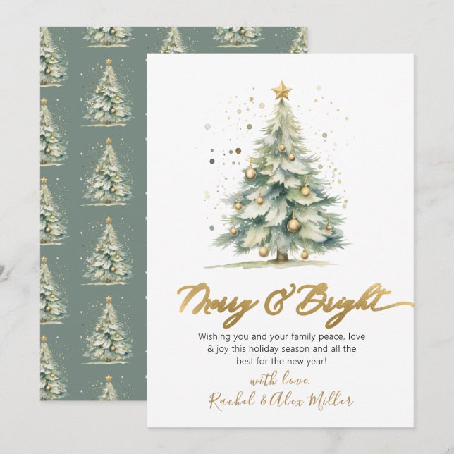 Cartes Pour Fêtes Annuelles Joyeux et brillant arbre de script non photo (Devant / Derrière)