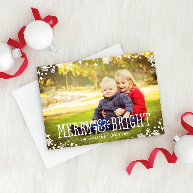 Cartes Pour Fêtes Annuelles Joyeux et brillant blanc moderne superposé photo (Créateur téléchargé)