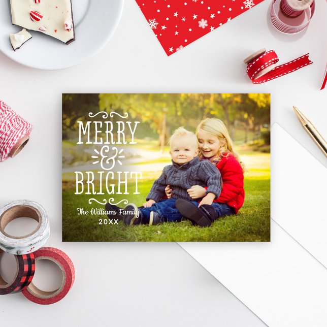 Cartes Pour Fêtes Annuelles Joyeux et brillant blanc moderne superposé photo (Créateur téléchargé)