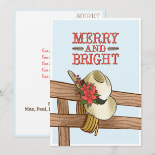 Cartes Pour Fêtes Annuelles Joyeux et brillant Casquette Cowboy avec Fleurs No