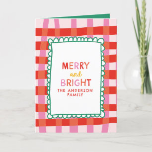 Cartes Pour Fêtes Annuelles Joyeux et brillant Coloré En vichy nom personnalis