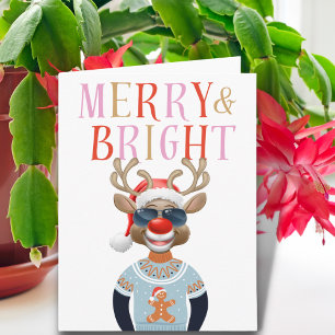 Cartes Pour Fêtes Annuelles Joyeux et brillant Cool Reindeer Funny Christmas C