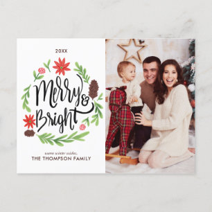 Cartes Pour Fêtes Annuelles "Joyeux et brillant" Festive Main peinte Wreath