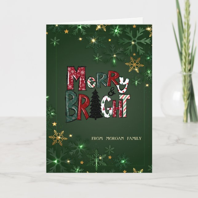 Cartes Pour Fêtes Annuelles Joyeux et brillant, Flèches de neige vertes (Devant)