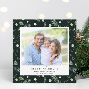 Cartes Pour Fêtes Annuelles Joyeux et brillant hiver verdure Carré photo