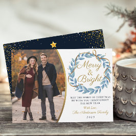 Cartes Pour Fêtes Annuelles Joyeux et brillant hiver Wreath Gold Parties scint