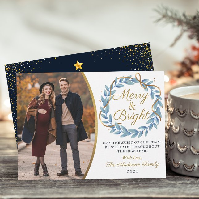 Cartes Pour Fêtes Annuelles Joyeux et brillant hiver Wreath Gold Parties scint (Créateur téléchargé)