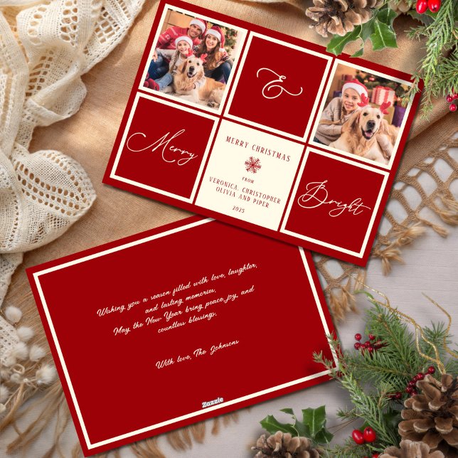 Cartes Pour Fêtes Annuelles Joyeux et brillant Noël Rouge 2 Photo (Créateur téléchargé)
