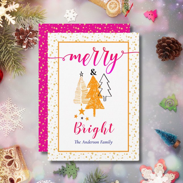 Cartes Pour Fêtes Annuelles Joyeux et brillant orange cerise rose Noël (Créateur téléchargé)