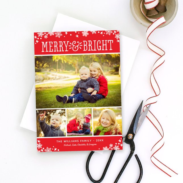 Cartes Pour Fêtes Annuelles Joyeux et brillant photo rouge moderne Collage (Créateur téléchargé)