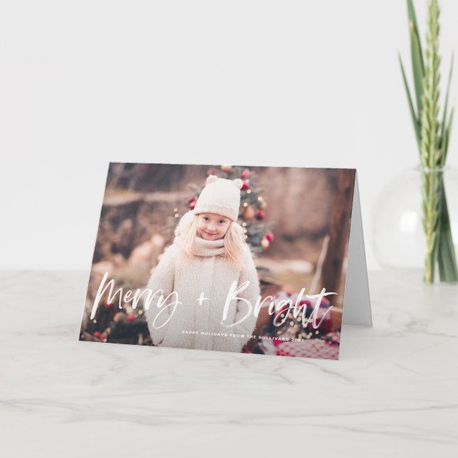 Cartes Pour Fêtes Annuelles Joyeux et brillant pinceau Lettrage photo Noël (Devant)