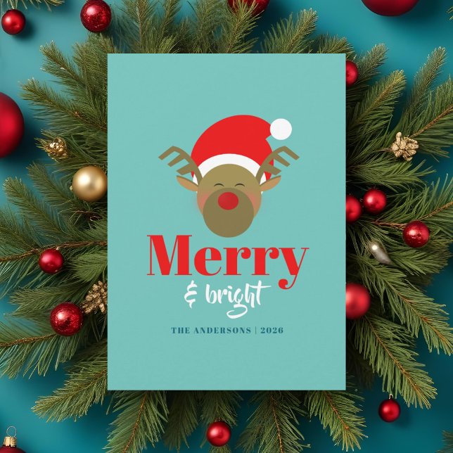 Cartes Pour Fêtes Annuelles Joyeux et brillant renne visage Noël (Créateur téléchargé)