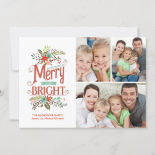Cartes Pour Fêtes Annuelles Joyeux et brillant Retro Floral Noël Collage