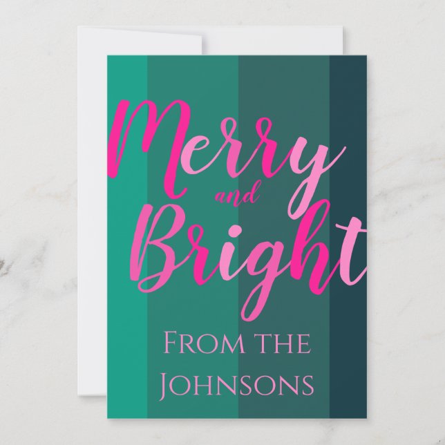 Cartes Pour Fêtes Annuelles Joyeux et brillant rose verte de Noël (Devant)