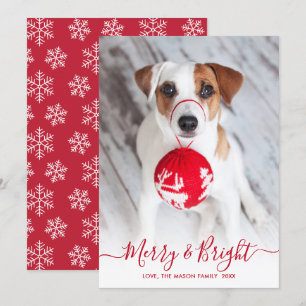 Cartes Pour Fêtes Annuelles Joyeux et brillant Rouge Script One Photo Noël