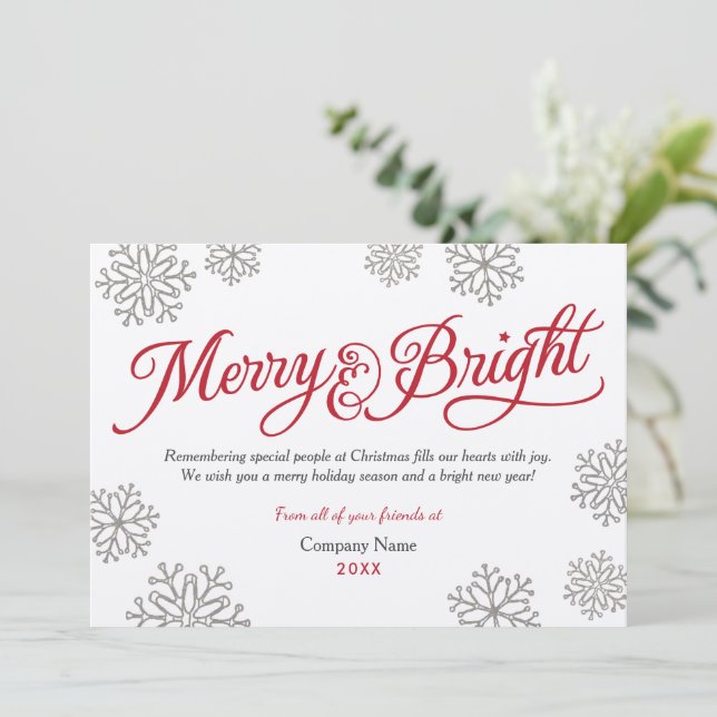 Cartes Pour Fêtes Annuelles Joyeux et brillant Rustique Kraft Red Script Busin (Debout devant)