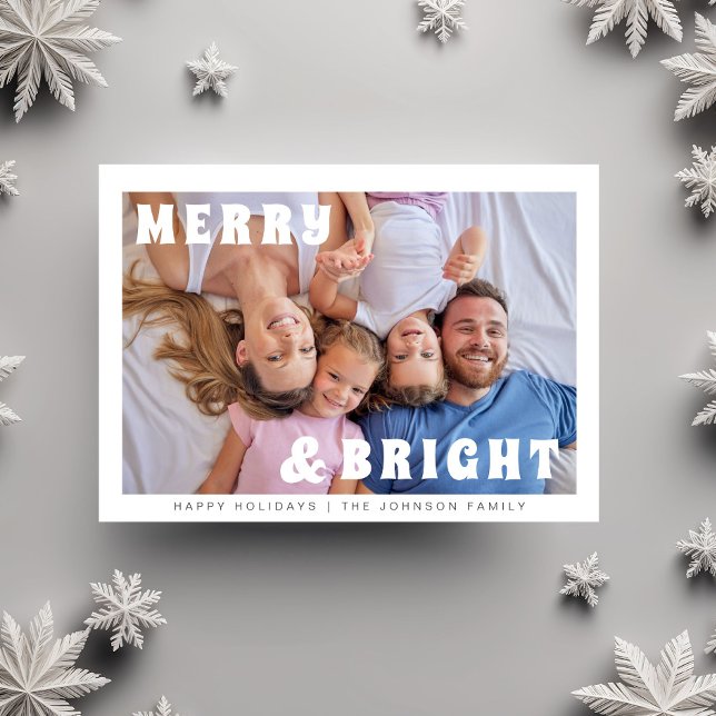 Cartes Pour Fêtes Annuelles Joyeux Et Brillant Téméraire Typographie Noël (Merry And Bright Bold Typography Christmas Holiday Card)