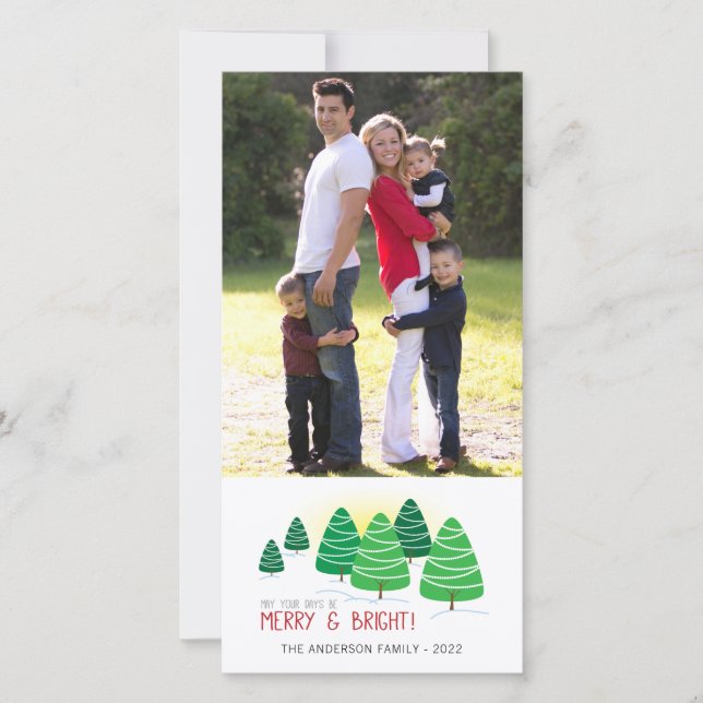 Cartes Pour Fêtes Annuelles Joyeux et brillants arbres Photo verticale Noël (Devant)