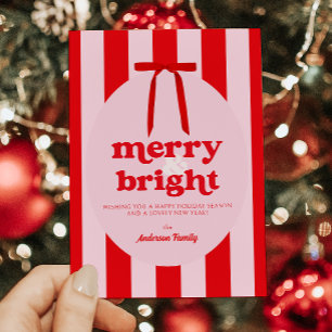 Cartes Pour Fêtes Annuelles Joyeux et brillants rayures roses rouges