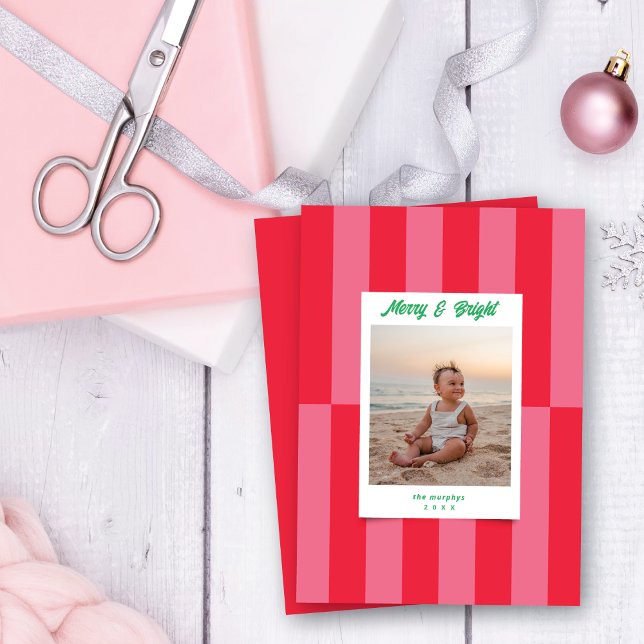 Cartes Pour Fêtes Annuelles Joyeux et brillants rouge et rose Noël (Créateur téléchargé)