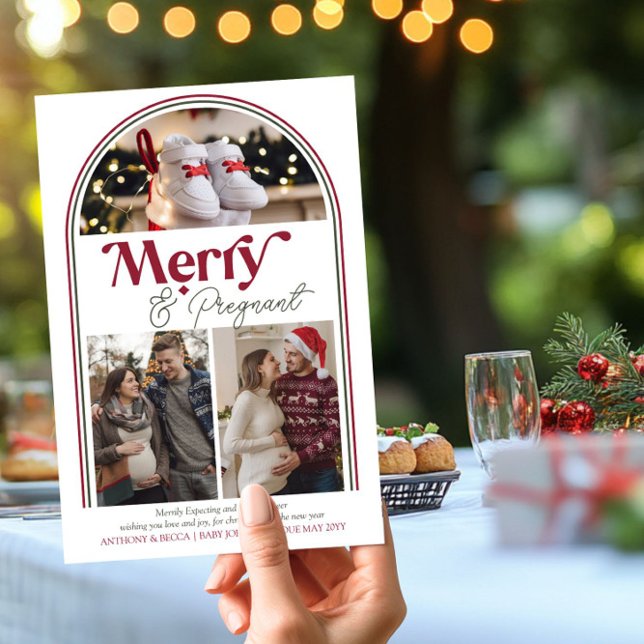 Cartes Pour Fêtes Annuelles Joyeux et enceinte Arche photo Collage Grossesse (Merry and Pregnant - Christmas Card Pregnancy Announcement by Darling & May)