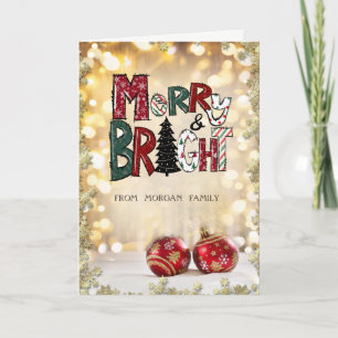 Cartes Pour Fêtes Annuelles Joyeux et lumineux, balles de Noël, Stars Bokeh