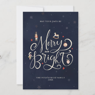 Cartes Pour Fêtes Annuelles Joyeux et Lumineux Bleu Marine Écriture Élégante