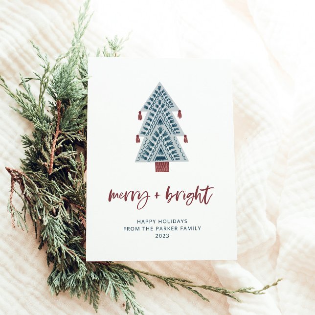 Cartes Pour Fêtes Annuelles Joyeux et lumineux | Boho Christmas Tree No Photo (A simple and boho holiday card with a trendy Christmas tree and casual terracotta script)