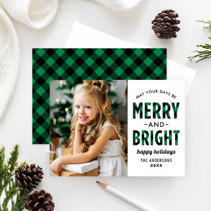 Cartes Pour Fêtes Annuelles Joyeux et lumineux Buffle vert moderne photo plaid