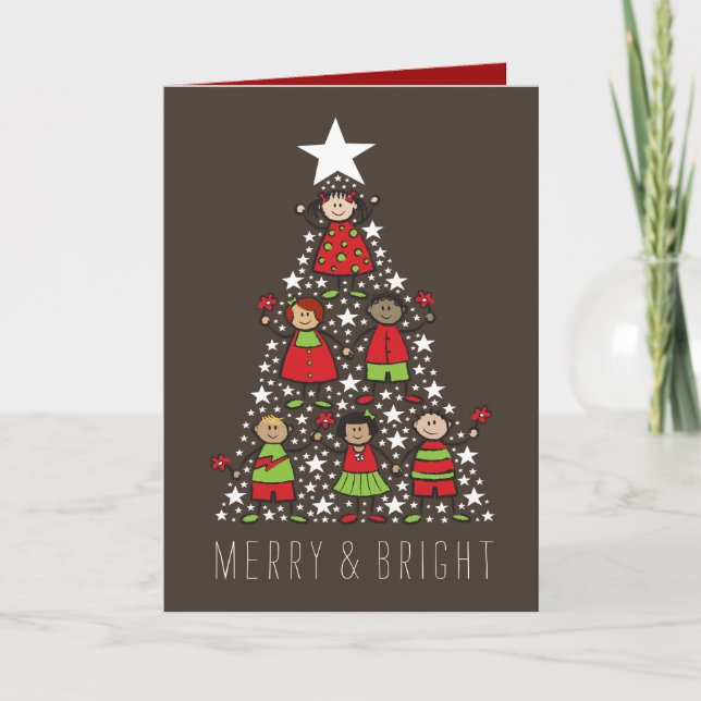 Cartes Pour Fêtes Annuelles Joyeux Et Lumineux Cartographie Arbre De Noël Enfa (Devant)