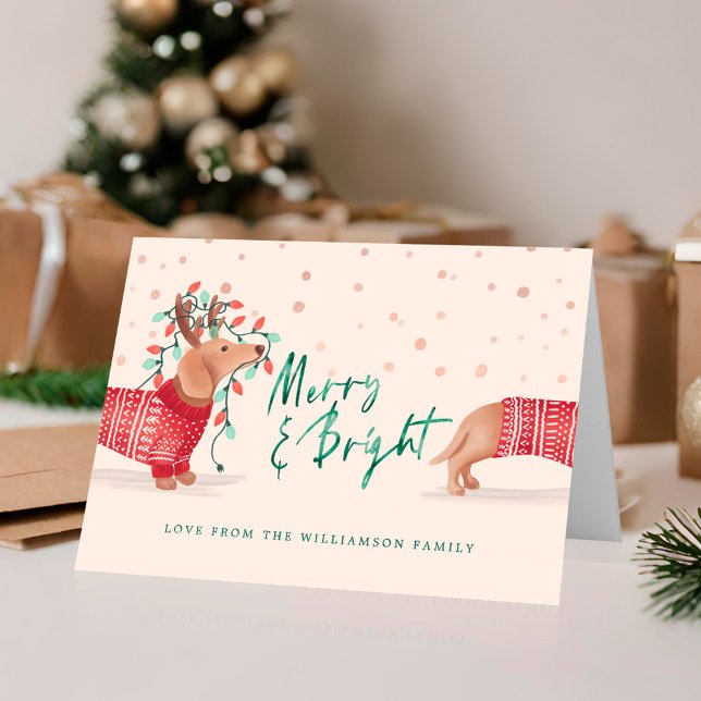 Cartes Pour Fêtes Annuelles Joyeux et lumineux | Chandail de Noël Dachshund Do (Merry & Bright | Dachshund Dog Christmas Sweater Holiday Card)
