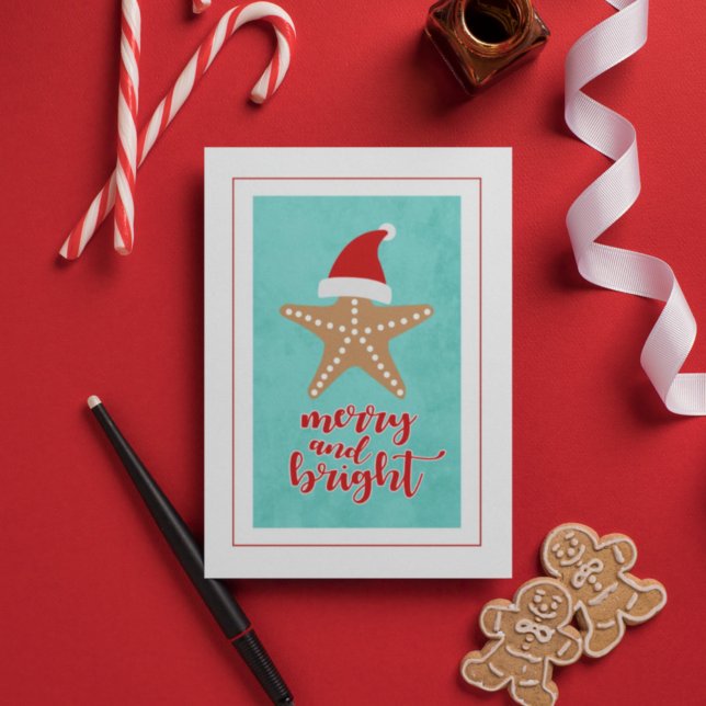 Cartes Pour Fêtes Annuelles Joyeux et lumineux | Christmas Père Noël Starfish (Créateur téléchargé)