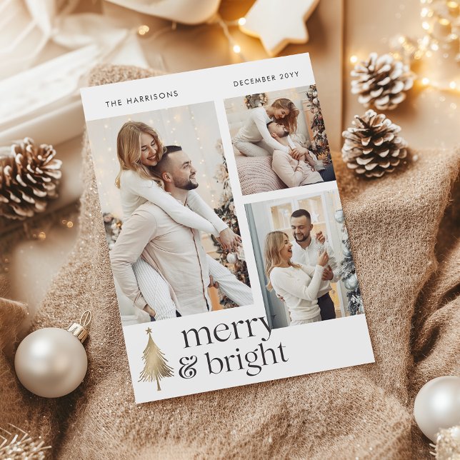 Cartes Pour Fêtes Annuelles Joyeux et lumineux collage photo de Noël (Créateur téléchargé)