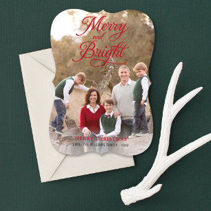 Cartes Pour Fêtes Annuelles Joyeux et Lumineux Élégant Script Rouge
