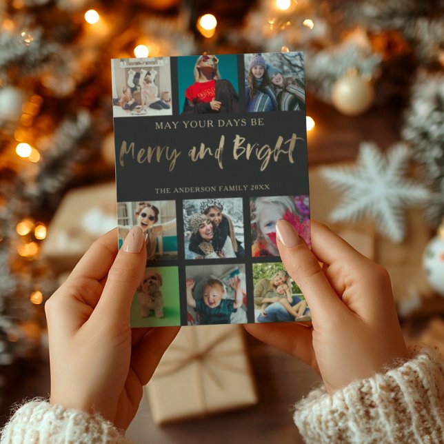 Cartes Pour Fêtes Annuelles Joyeux et lumineux Faux Gold 9 Photo Noël (Créateur téléchargé)