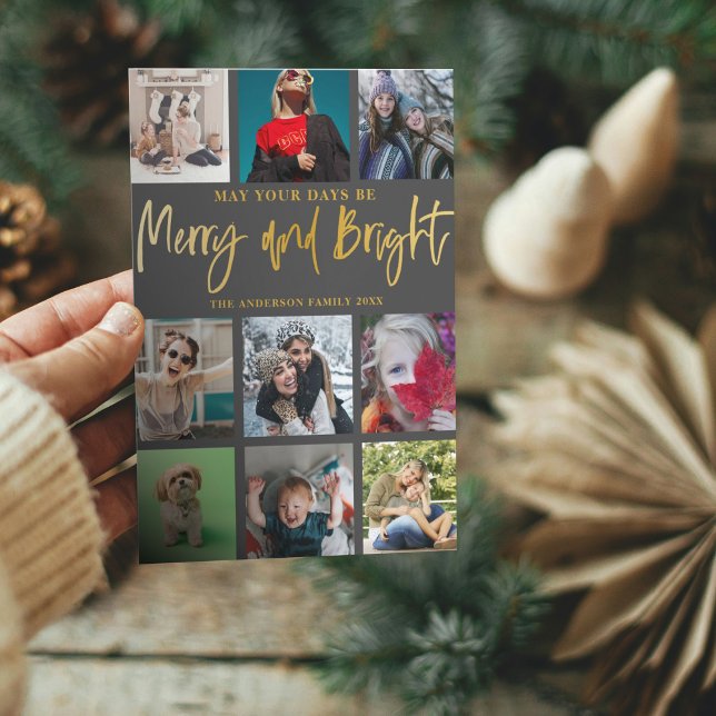 Cartes Pour Fêtes Annuelles Joyeux et lumineux Faux Gold 9 Photo Noël (Créateur téléchargé)