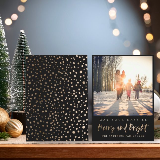 Cartes Pour Fêtes Annuelles Joyeux et lumineux Faux Gold & Black Photo Noël (Créateur téléchargé)