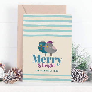 Cartes Pour Fêtes Annuelles Joyeux et Lumineux Jolies Oiseaux d'Hiver Noël