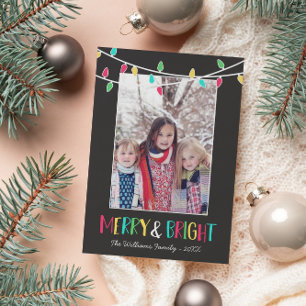 Cartes Pour Fêtes Annuelles Joyeux et lumineux - Lumières à cordes colorées - 