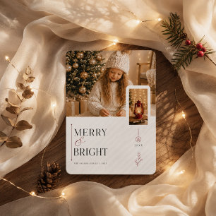 Cartes Pour Fêtes Annuelles Joyeux et Lumineux Nettoyer Double Photo Noël 