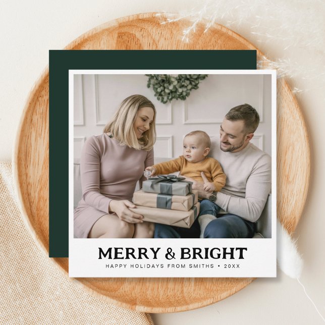 Cartes Pour Fêtes Annuelles Joyeux et lumineux Noël de famille Photo verte (Créateur téléchargé)