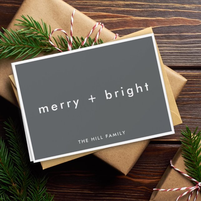 Cartes Pour Fêtes Annuelles Joyeux et lumineux | Noël élégant gris charbon de  (Créateur téléchargé)