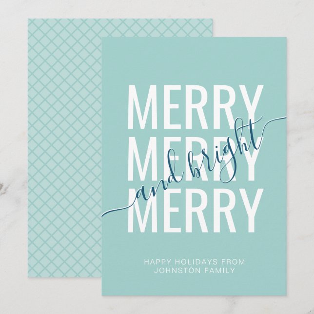 Cartes Pour Fêtes Annuelles Joyeux et lumineux Noël lumière turquoise vérifica (Devant / Derrière)