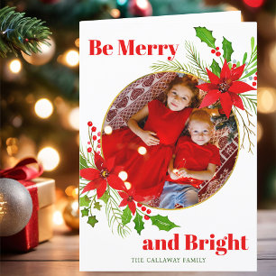 Cartes Pour Fêtes Annuelles Joyeux et lumineux Noël Poinsettia Photo de famill
