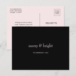 Cartes Pour Fêtes Annuelles Joyeux et lumineux Noël rose et noir