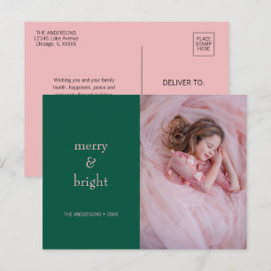 Cartes Pour Fêtes Annuelles Joyeux et lumineux Noël Vert et rose photo