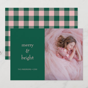 Cartes Pour Fêtes Annuelles Joyeux et lumineux Noël Vert et rose photo
