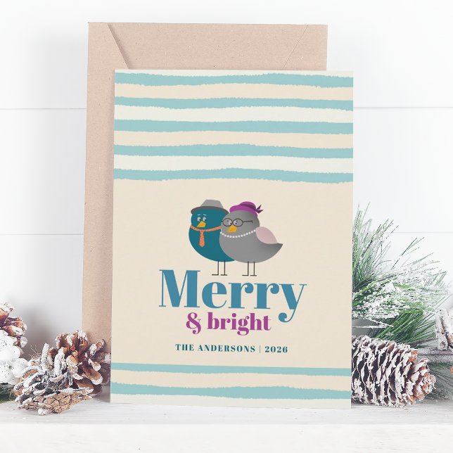 Cartes Pour Fêtes Annuelles Joyeux et lumineux oiseaux d'hiver doux Noël (Créateur téléchargé)
