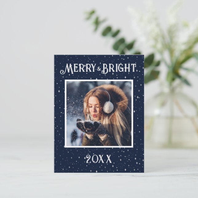 Cartes Pour Fêtes Annuelles Joyeux et lumineux Photo Blue Starlights (Debout devant)